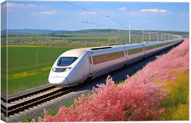 A modern high speed train racing through a scenic countryside landscape. Canvas Print by Michael Piepgras