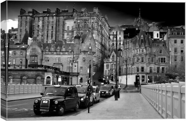 Edinburgh Old Town Cityscape BW Canvas Print by Alison Chambers