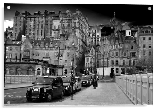 Edinburgh Old Town Cityscape BW Acrylic by Alison Chambers