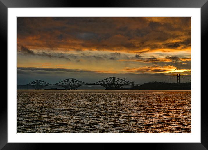 Sunset Over The Forth Bridges Framed Mounted Print by Andrew Beveridge