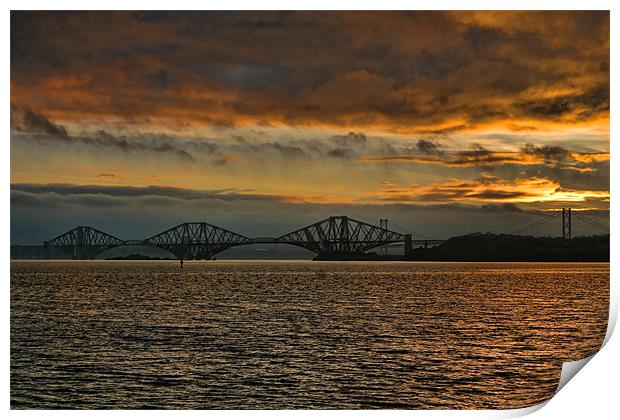Sunset Over The Forth Bridges Print by Andrew Beveridge