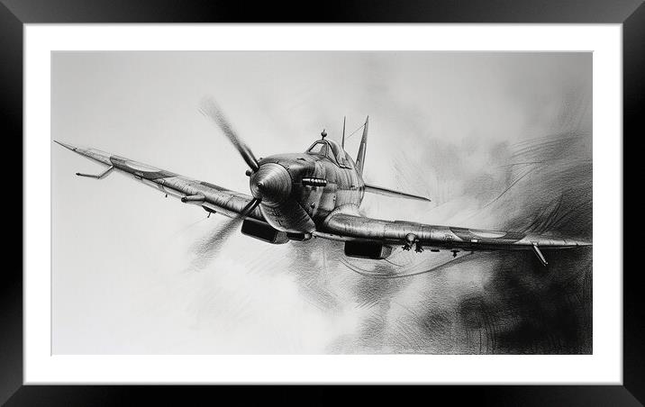 Supermarine Spitfire In Charcoal Framed Mounted Print by Airborne Images