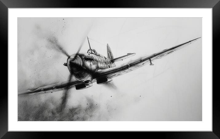 Supermarine Spitfire In Charcoal Framed Mounted Print by Airborne Images