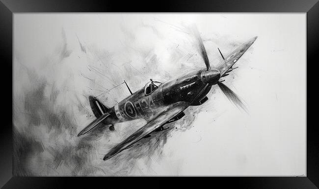 Supermarine Spitfire In Charcoal Framed Print by Airborne Images