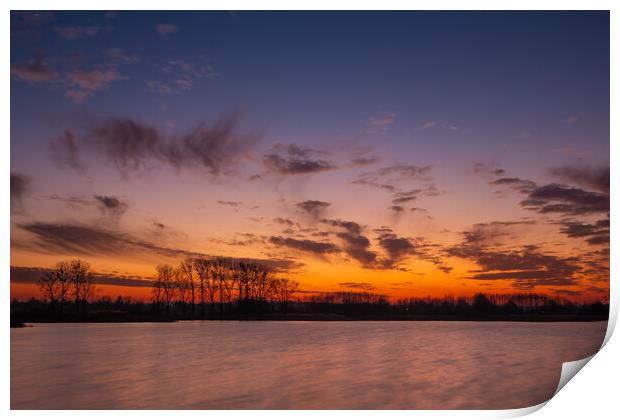 Colorful evening sky after sunset over the lake Print by Dariusz Banaszuk