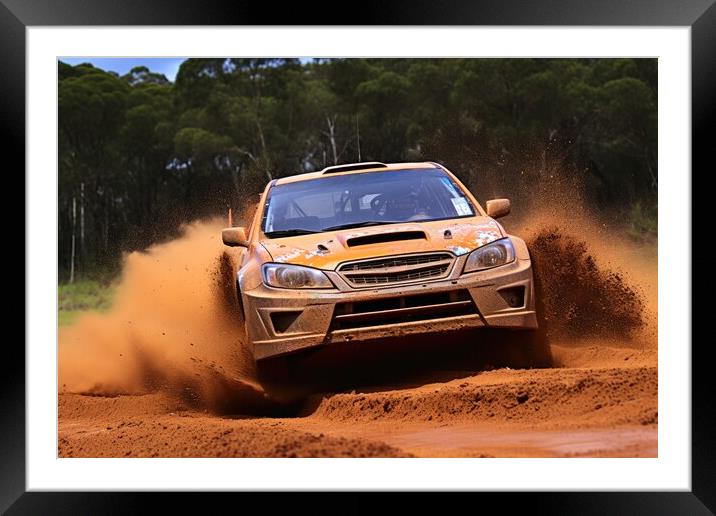 A rally car navigating a rugged off road terrain with agility an Framed Mounted Print by Michael Piepgras