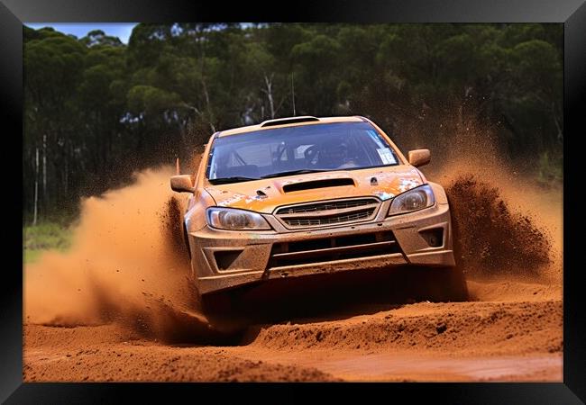 A rally car navigating a rugged off road terrain with agility an Framed Print by Michael Piepgras