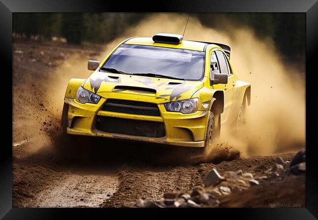 A rally car navigating a rugged off road terrain with agility an Framed Print by Michael Piepgras