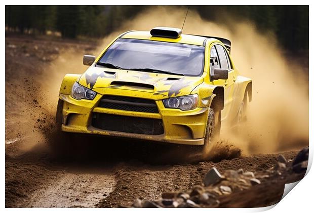 A rally car navigating a rugged off road terrain with agility an Print by Michael Piepgras