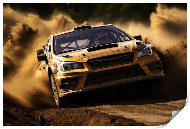 A rally car navigating a rugged off road terrain with agility an Print by Michael Piepgras