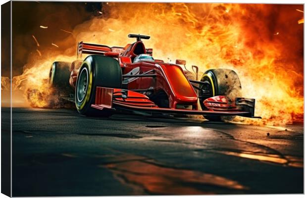 A red hot racing car burning rubber on the asphalt dominating th Canvas Print by Michael Piepgras