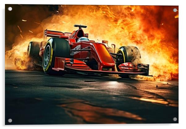 A red hot racing car burning rubber on the asphalt dominating th Acrylic by Michael Piepgras