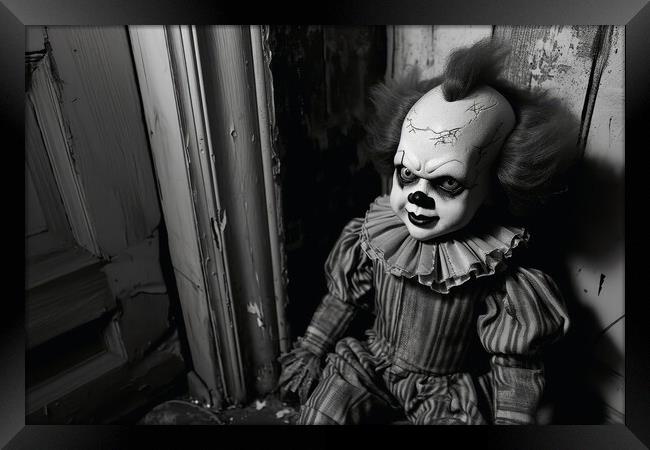 An evil clown doll. Framed Print by Michael Piepgras