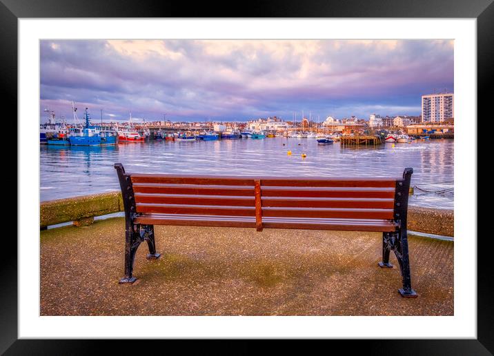 A Bench with a View: Bridlington Harbour Framed Mounted Print by Tim Hill
