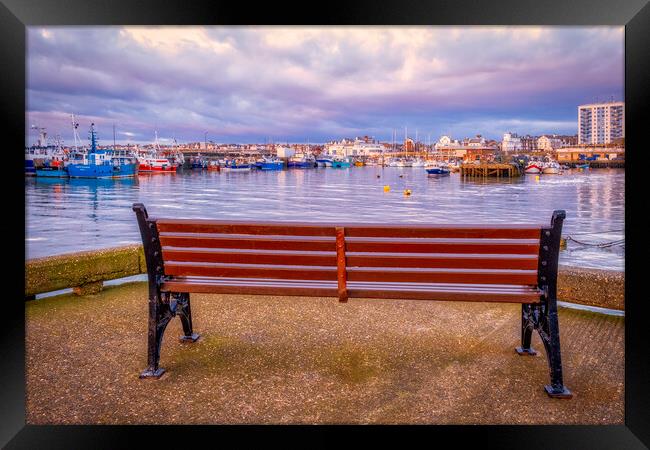 A Bench with a View: Bridlington Harbour Framed Print by Tim Hill