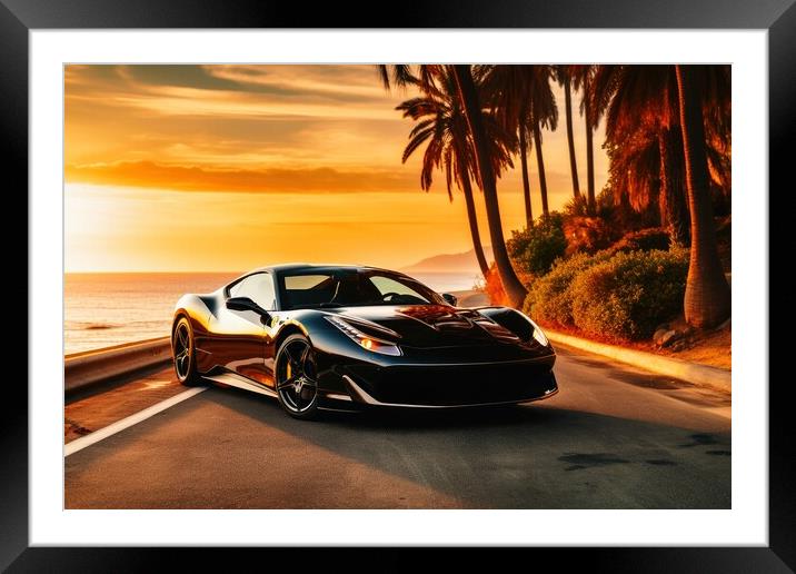 A sleek and powerful sports car racing down a scenic coastal roa Framed Mounted Print by Michael Piepgras