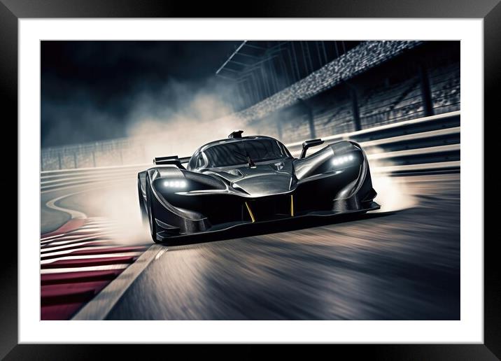 A red hot racing car burning rubber on the asphalt dominating th Framed Mounted Print by Michael Piepgras