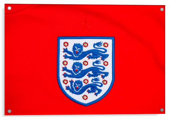 England Three Lions red football shirt badge Acrylic by Andy Evans Photos