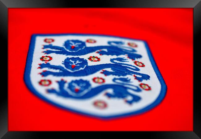 England Three Lions red football shirt badge Framed Print by Andy Evans Photos