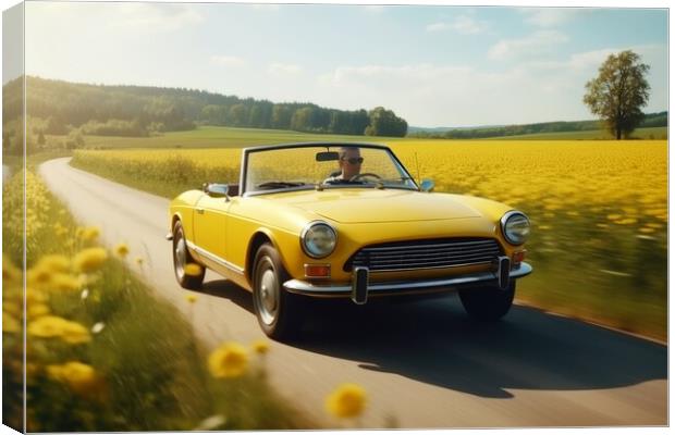 A summer day in a beautiful convertible on a winding road. Canvas Print by Michael Piepgras