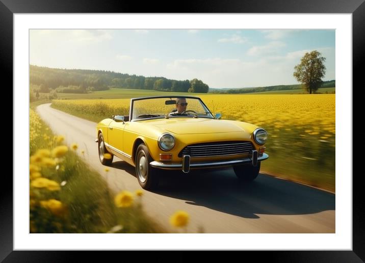 A summer day in a beautiful convertible on a winding road. Framed Mounted Print by Michael Piepgras