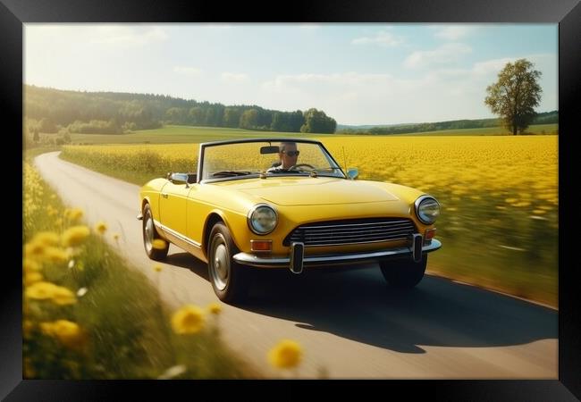 A summer day in a beautiful convertible on a winding road. Framed Print by Michael Piepgras