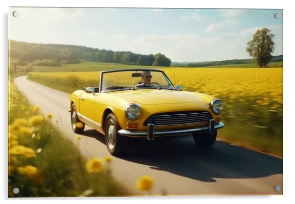 A summer day in a beautiful convertible on a winding road. Acrylic by Michael Piepgras