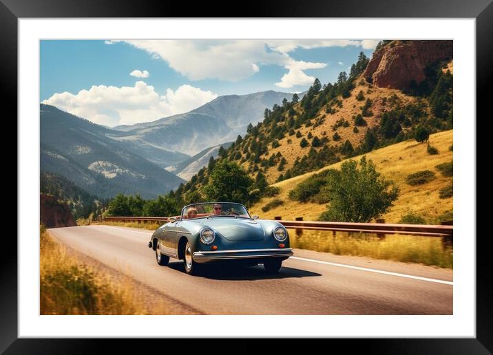 A summer day in a beautiful convertible on a winding road. Framed Mounted Print by Michael Piepgras