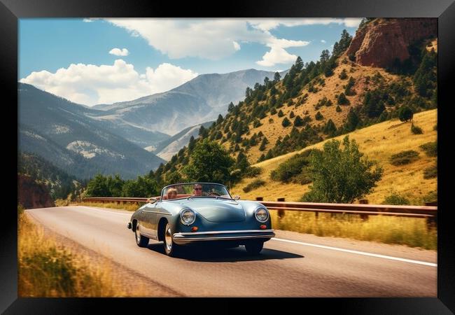 A summer day in a beautiful convertible on a winding road. Framed Print by Michael Piepgras