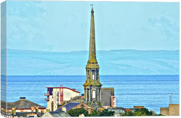 Ayr town Hall spire and Firth of Clyde view Canvas Print by Allan Durward Photography