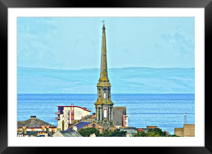 Ayr town Hall spire and Firth of Clyde view Framed Mounted Print by Allan Durward Photography