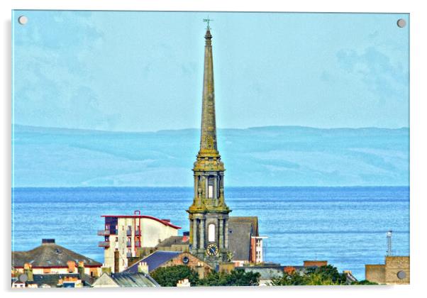 Ayr town Hall spire and Firth of Clyde view Acrylic by Allan Durward Photography