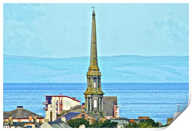 Ayr town Hall spire and Firth of Clyde view Print by Allan Durward Photography
