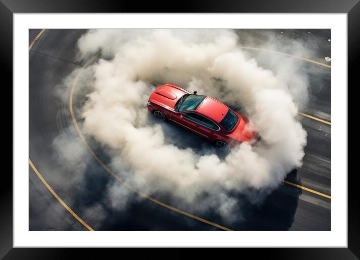 Aerial view of a sports car making donuts. Framed Mounted Print by Michael Piepgras
