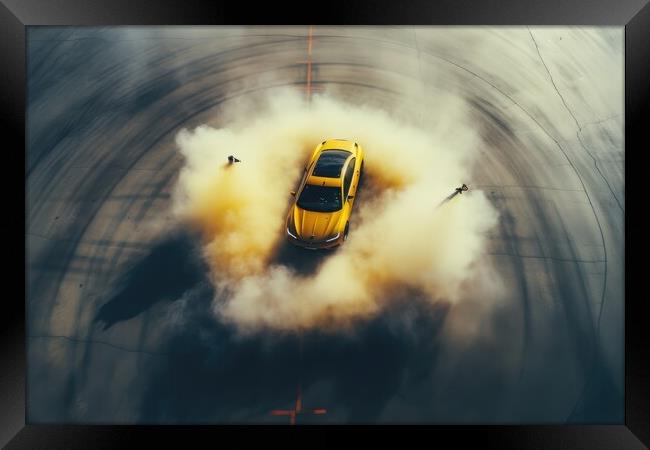 Aerial view of a sports car making donuts. Framed Print by Michael Piepgras