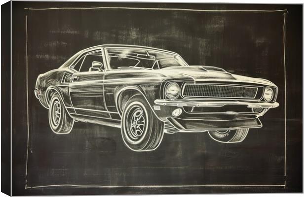 Chalk drawing of a muscle car on a blackboard. Canvas Print by Michael Piepgras
