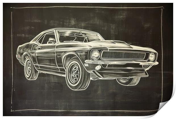 Chalk drawing of a muscle car on a blackboard. Print by Michael Piepgras