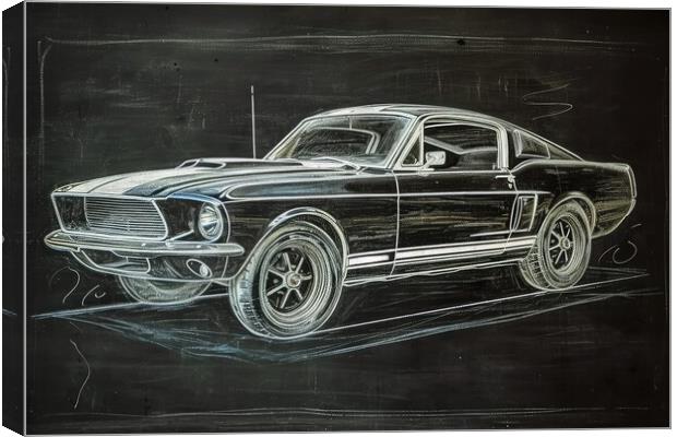 Chalk drawing of a muscle car on a blackboard. Canvas Print by Michael Piepgras