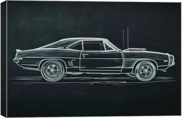 Chalk drawing of a muscle car on a blackboard. Canvas Print by Michael Piepgras