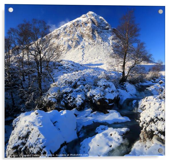 Buachaille Etive Mor in winter, Rannoch Moor, Highland, Scotland, UK Acrylic by Geraint Tellem ARPS