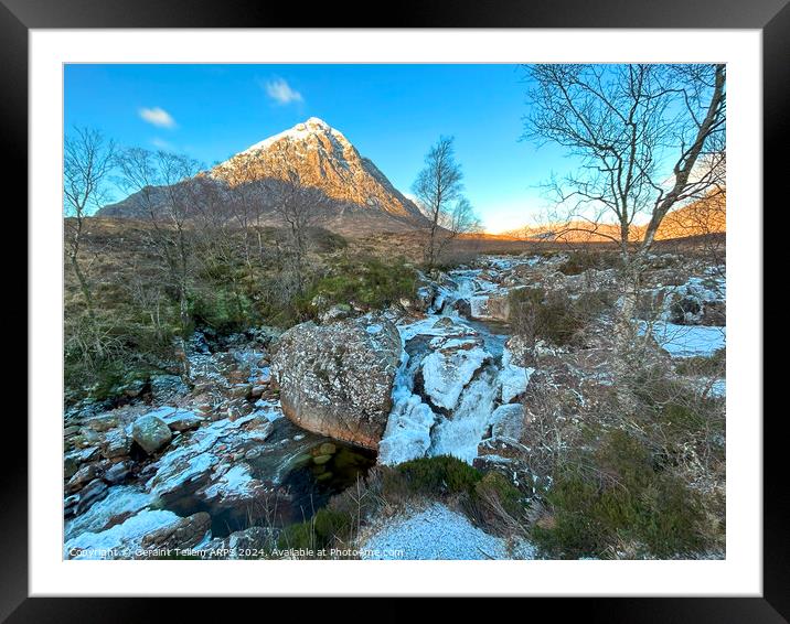 Buachaille Etive Mor and river Coupall in winter, Rannoch Moor, Highlands Scotland Framed Mounted Print by Geraint Tellem ARPS