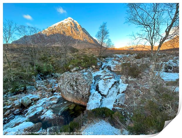 Buachaille Etive Mor and river Coupall in winter, Rannoch Moor, Highlands Scotland Print by Geraint Tellem ARPS