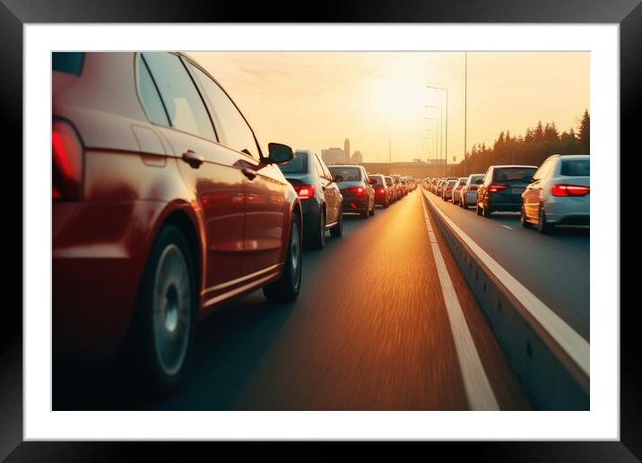 Car point of view of a big traffic jam on a highway. Framed Mounted Print by Michael Piepgras