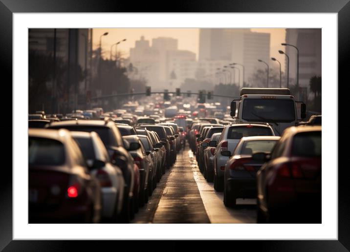 Car point of view of a big traffic jam on a highway. Framed Mounted Print by Michael Piepgras