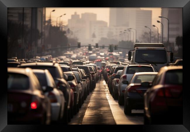 Car point of view of a big traffic jam on a highway. Framed Print by Michael Piepgras