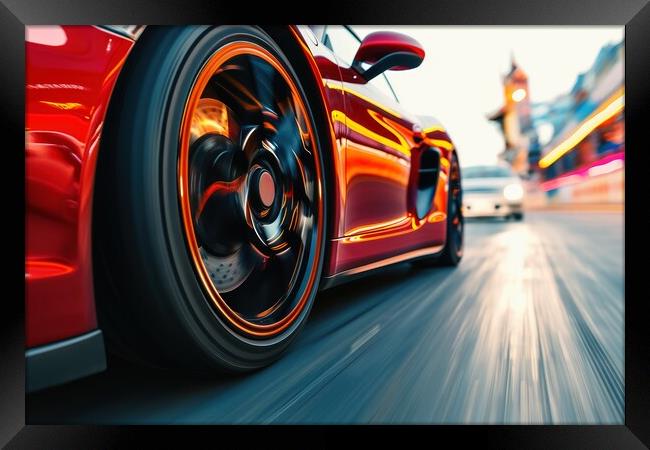 Close up of a fast turning wheel of a sports car. Framed Print by Michael Piepgras