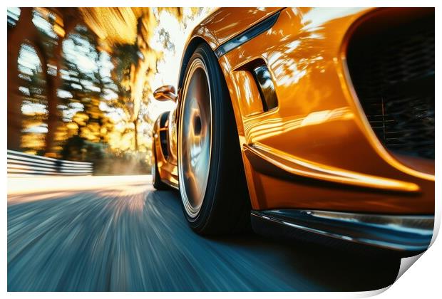 Close up of a fast turning wheel of a sports car. Print by Michael Piepgras