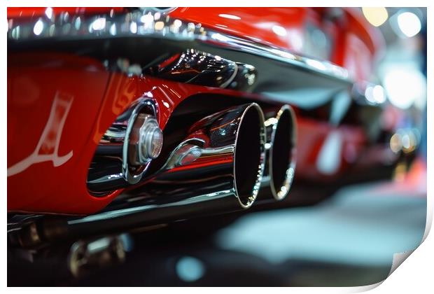 Close-up of a tuned sports car exhaust system. Print by Michael Piepgras