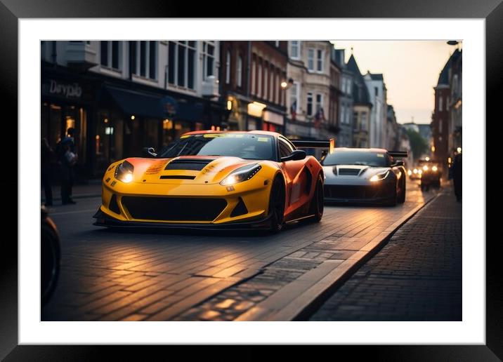 Fast cars in a race in a city centre. Framed Mounted Print by Michael Piepgras
