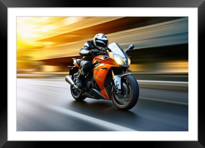 Fast motorbike with a motion blur background. Framed Mounted Print by Michael Piepgras